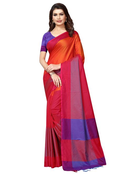 color block woven saree with blouse - 16331226 - Very Small Image - 1