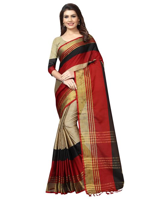 striped zari border woven saree with blouse - 16331240 - Very Small Image - 1
