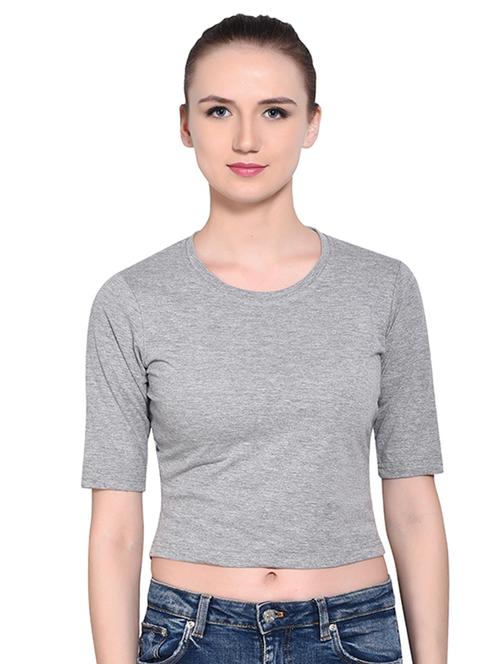 round neck solid crop top - 16331326 - Standard Image - 1