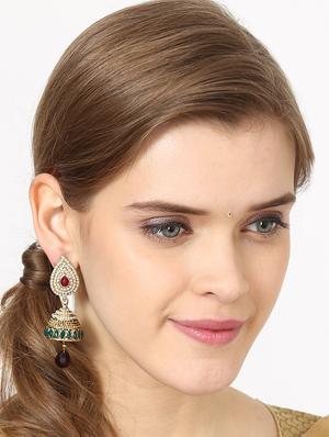 gold metal jhumka earring - 16332207 - Standard Image - 3