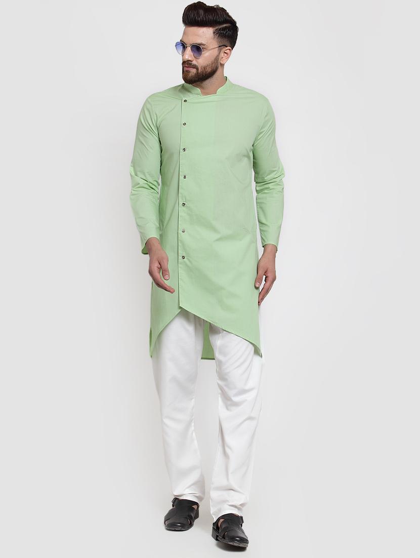 green solid asymmetric kurta - 16332329 - Zoom Image - 1