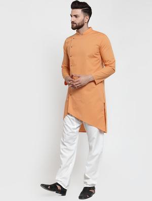 orange solid asymmetric kurta - 16332330 - Standard Image - 2