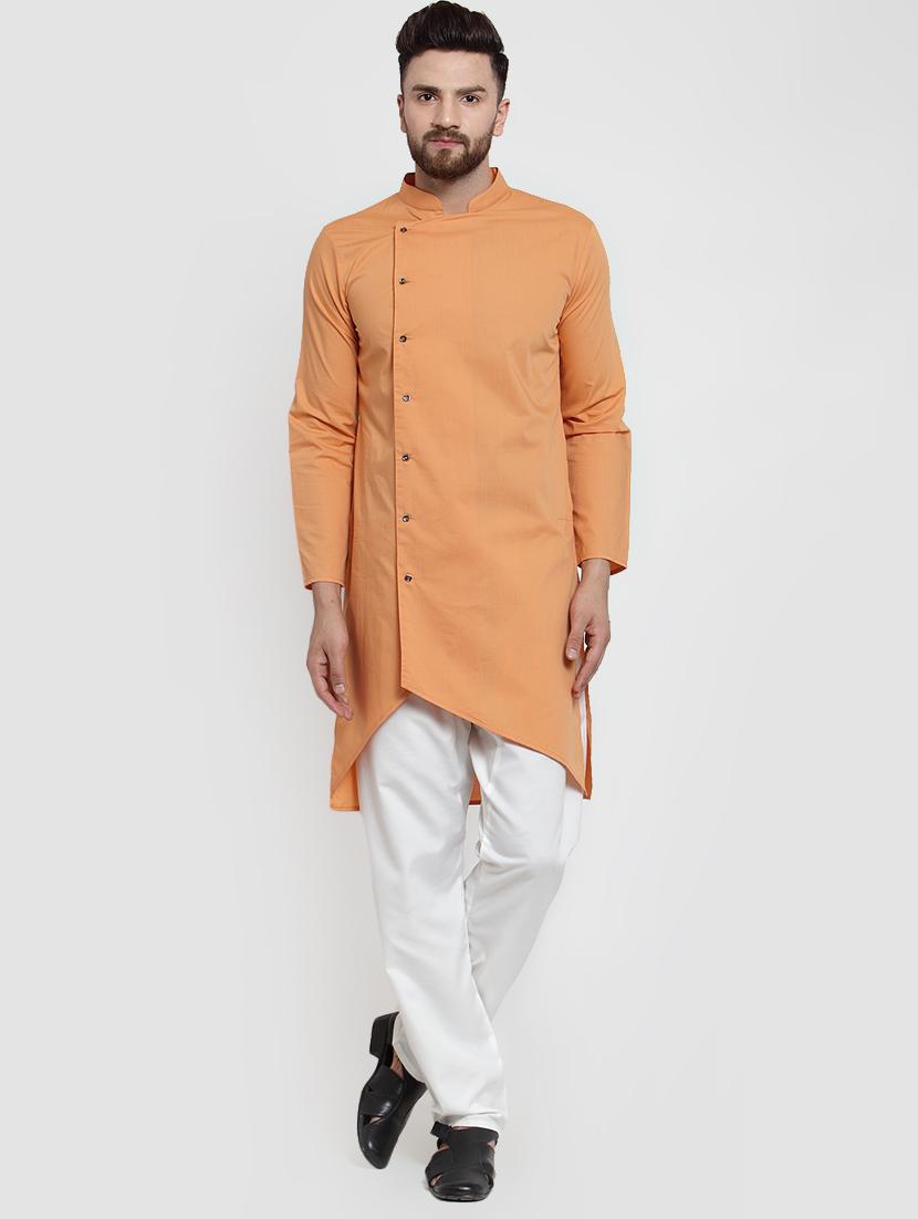 orange solid asymmetric kurta - 16332330 - Zoom Image - 1