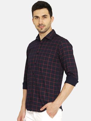 navy blue checkered casual shirt - 16332386 - Standard Image - 2