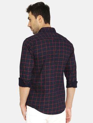 navy blue checkered casual shirt - 16332386 - Standard Image - 3