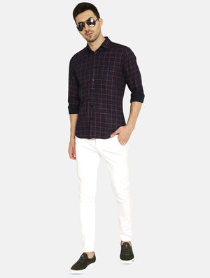 navy blue checkered casual shirt - 16332386 - Standard Image - 4