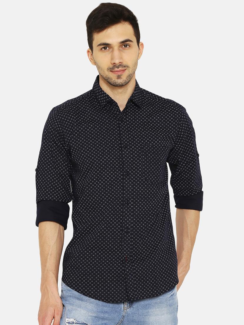 navy blue printed casual shirt - 16332389 - Zoom Image - 1