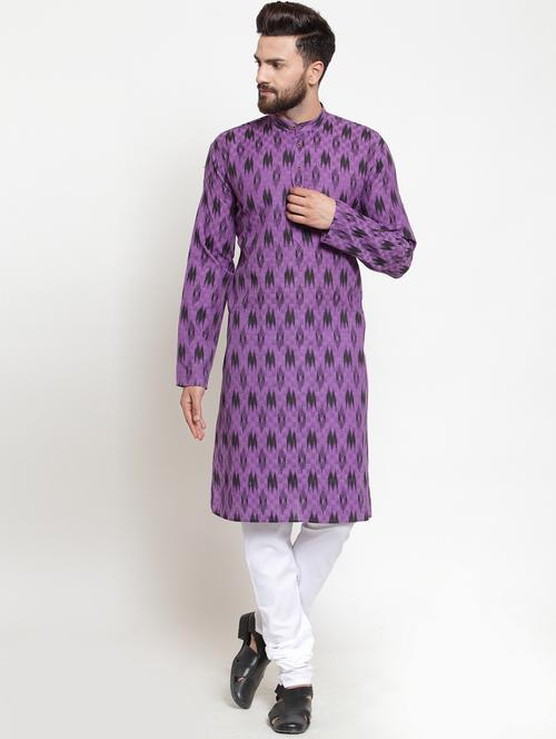 purple khadi cotton kurta pyjama set - 16332685 - Standard Image - 1