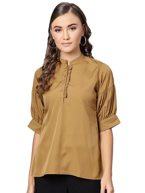 button detail frill trim solid top - 16332741 - Standard Image - 1