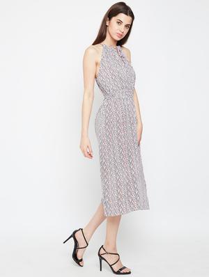 tie up neck side slit a-line dress - 16332833 - Standard Image - 2