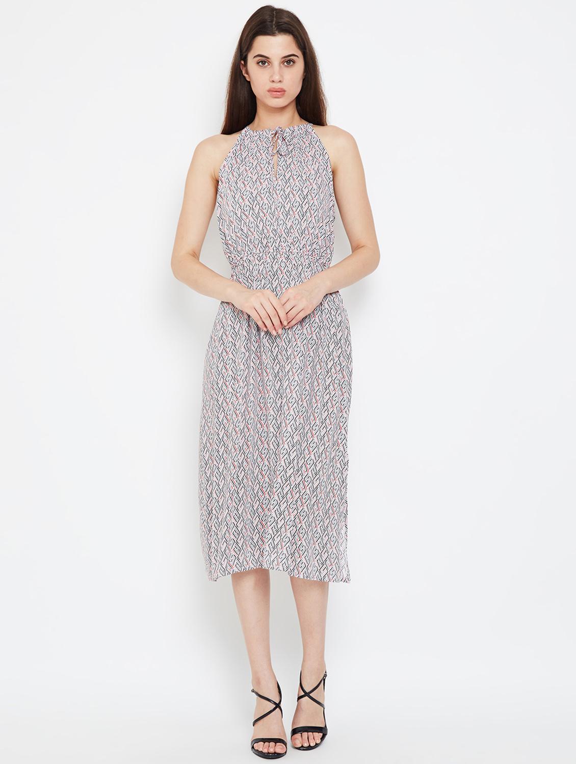 tie up neck side slit a-line dress - 16332833 - Zoom Image - 1