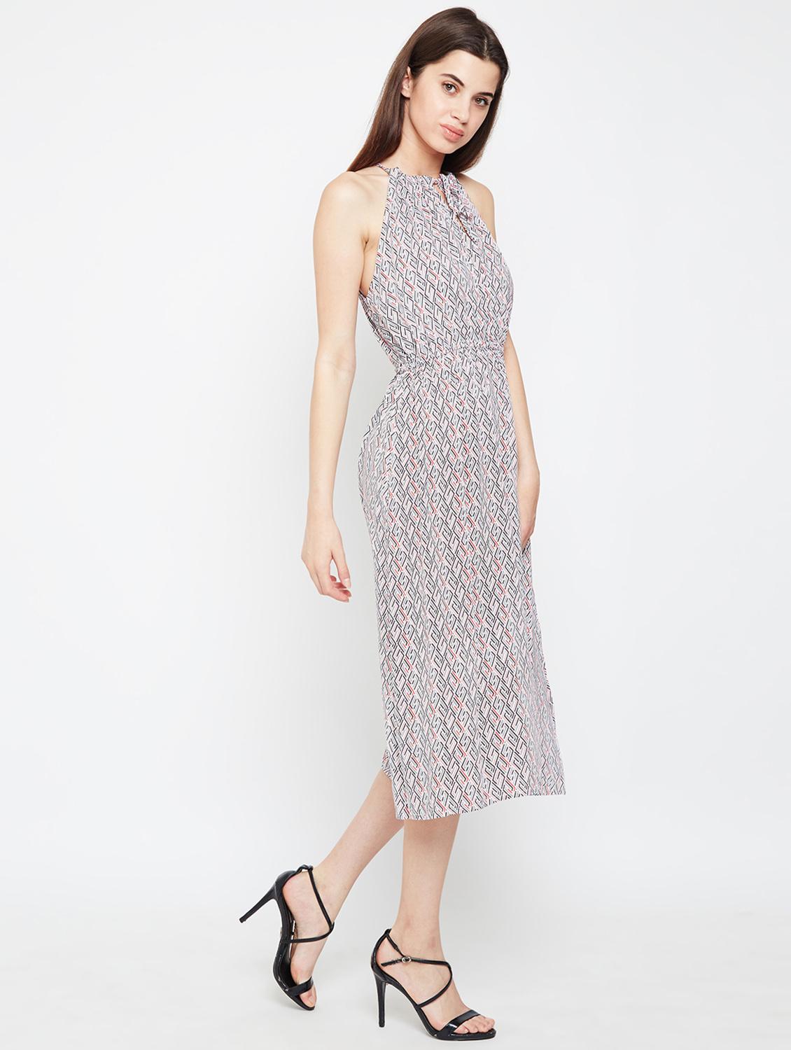 tie up neck side slit a-line dress - 16332833 - Zoom Image - 2