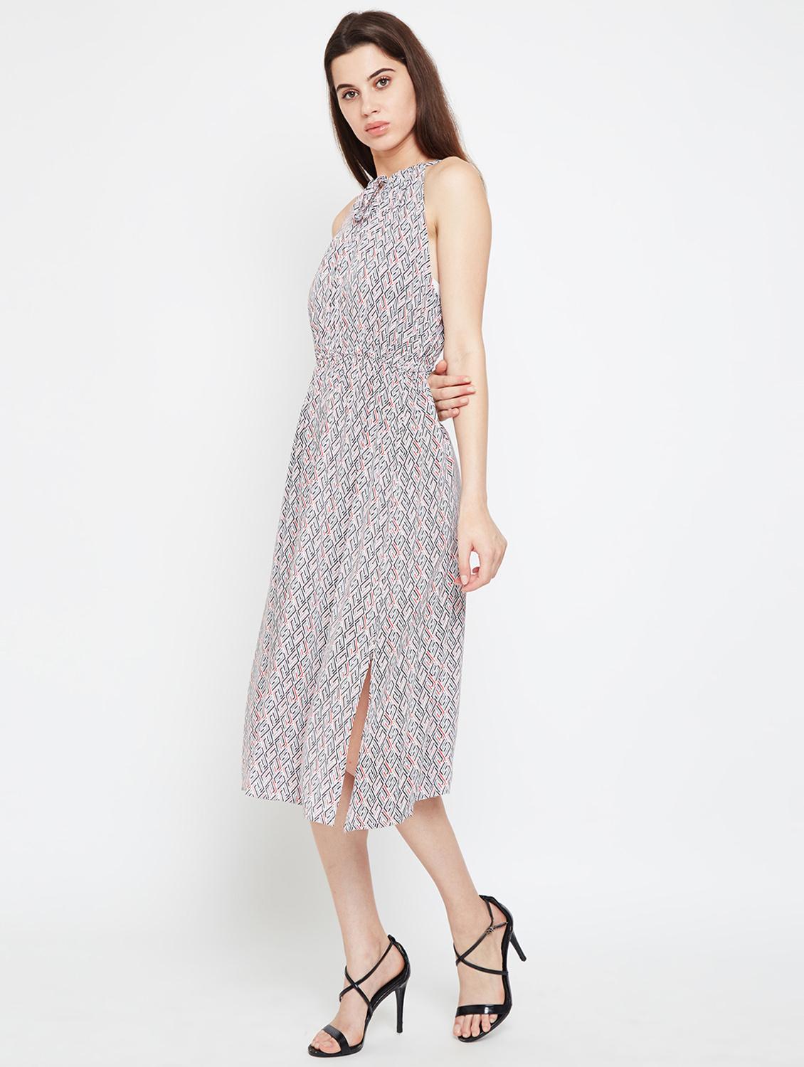 tie up neck side slit a-line dress - 16332833 - Zoom Image - 4