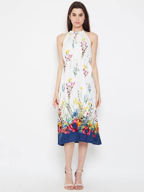 tie up neck side slit a-line dress - 16332834 - Standard Image - 1