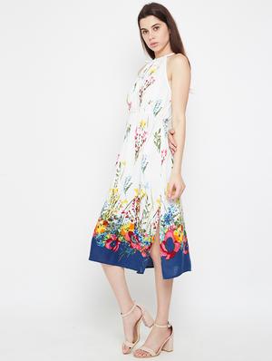 tie up neck side slit a-line dress - 16332834 - Standard Image - 2
