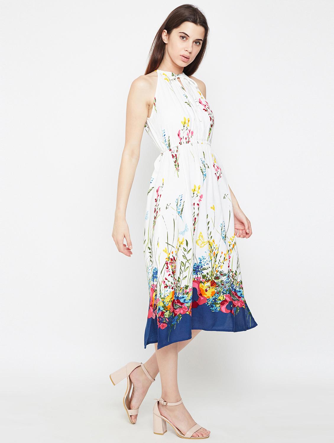 tie up neck side slit a-line dress - 16332834 - Zoom Image - 4
