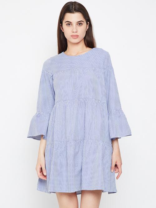 bell sleeved striped a-line dress - 16332855 - Very Small Image - 1