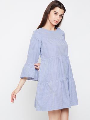 bell sleeved striped a-line dress - 16332855 - Standard Image - 2