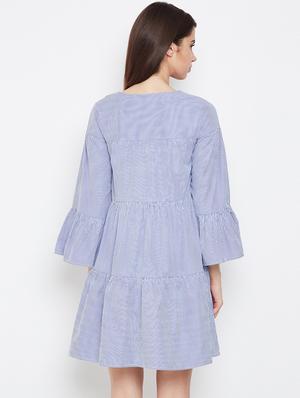 bell sleeved striped a-line dress - 16332855 - Standard Image - 3