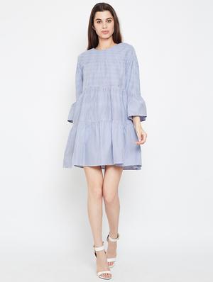 bell sleeved striped a-line dress - 16332855 - Standard Image - 4