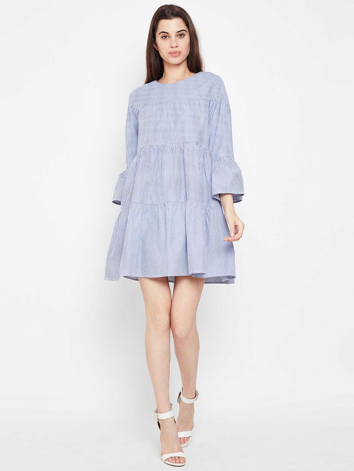 bell sleeved striped a-line dress - 16332855 - Zoom Image - 4