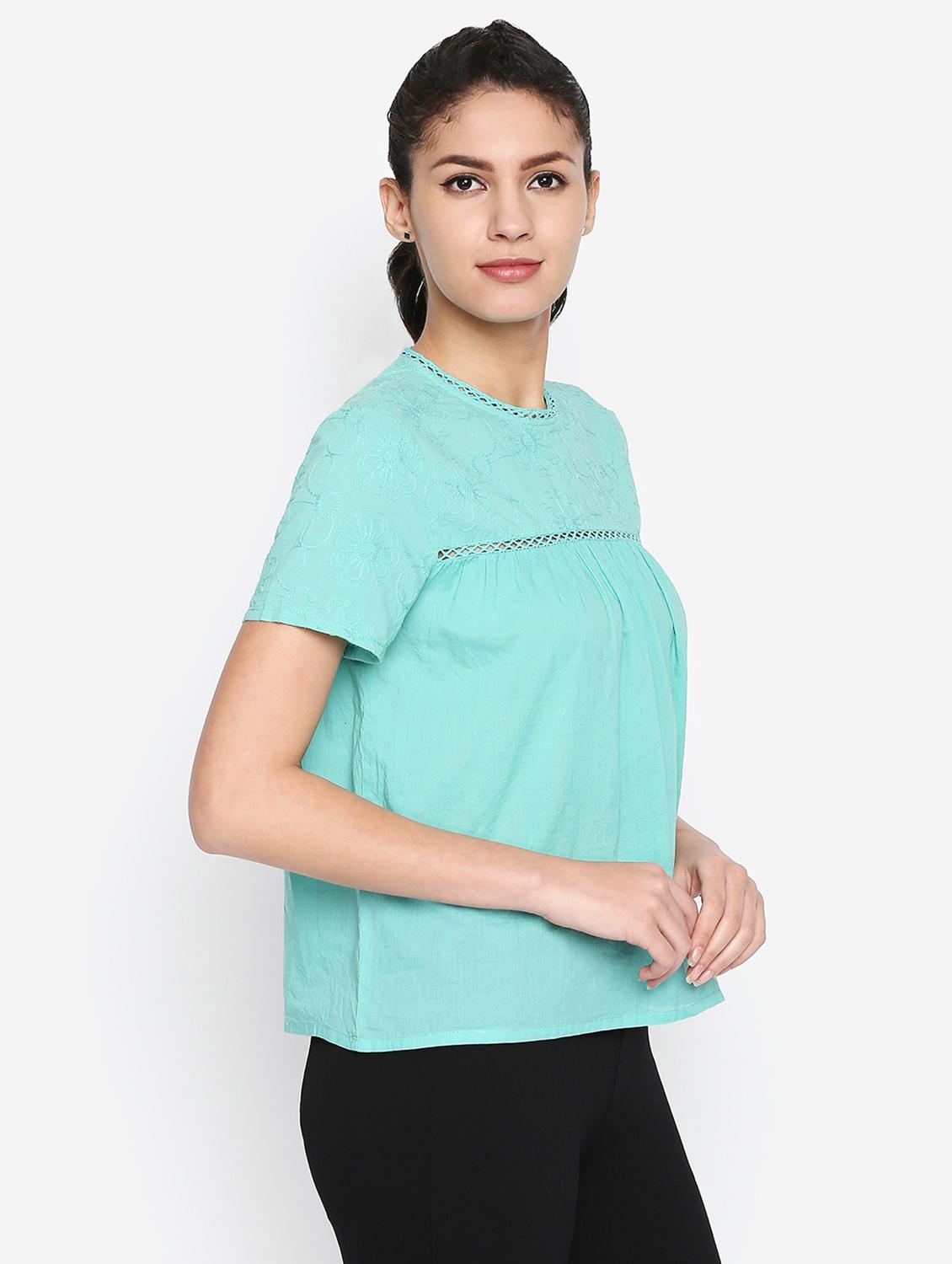 lace trim embroidered top - 16333031 - Zoom Image - 2