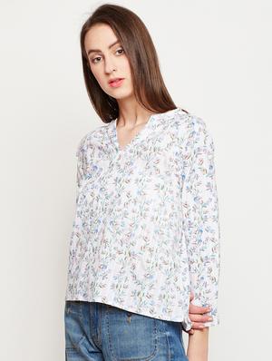 mandarin neck gathered top - 16333066 - Standard Image - 2