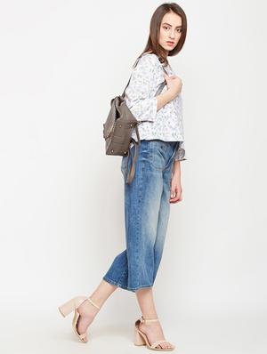 mandarin neck gathered top - 16333066 - Standard Image - 4