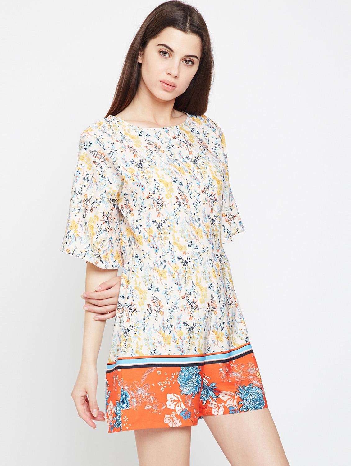 drop shoulder floral romper - 16333110 - Zoom Image - 2