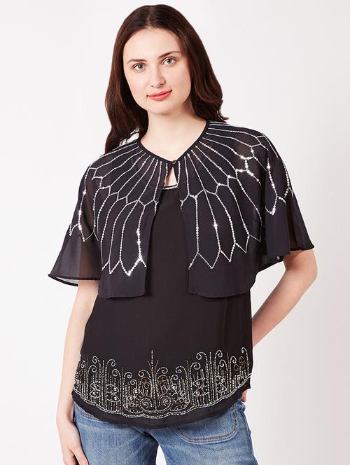 button detail sequined cape - 16333389 - Very Small Image - 1