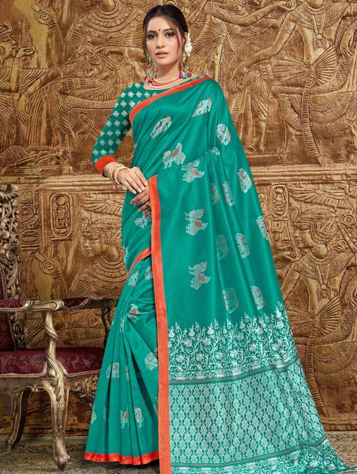 foil printed saree with blouse - 16333796 - Standard Image - 1