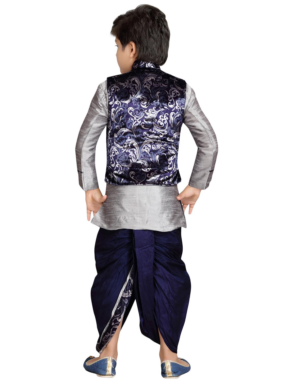 grey velvet dhoti kurta sets - 16333856 - Zoom Image - 3