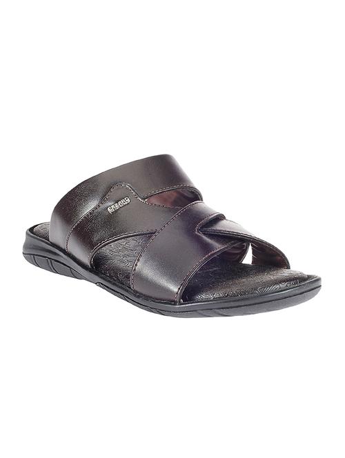 brown leatherette slip on sandals - 16334029 - Very Small Image - 1