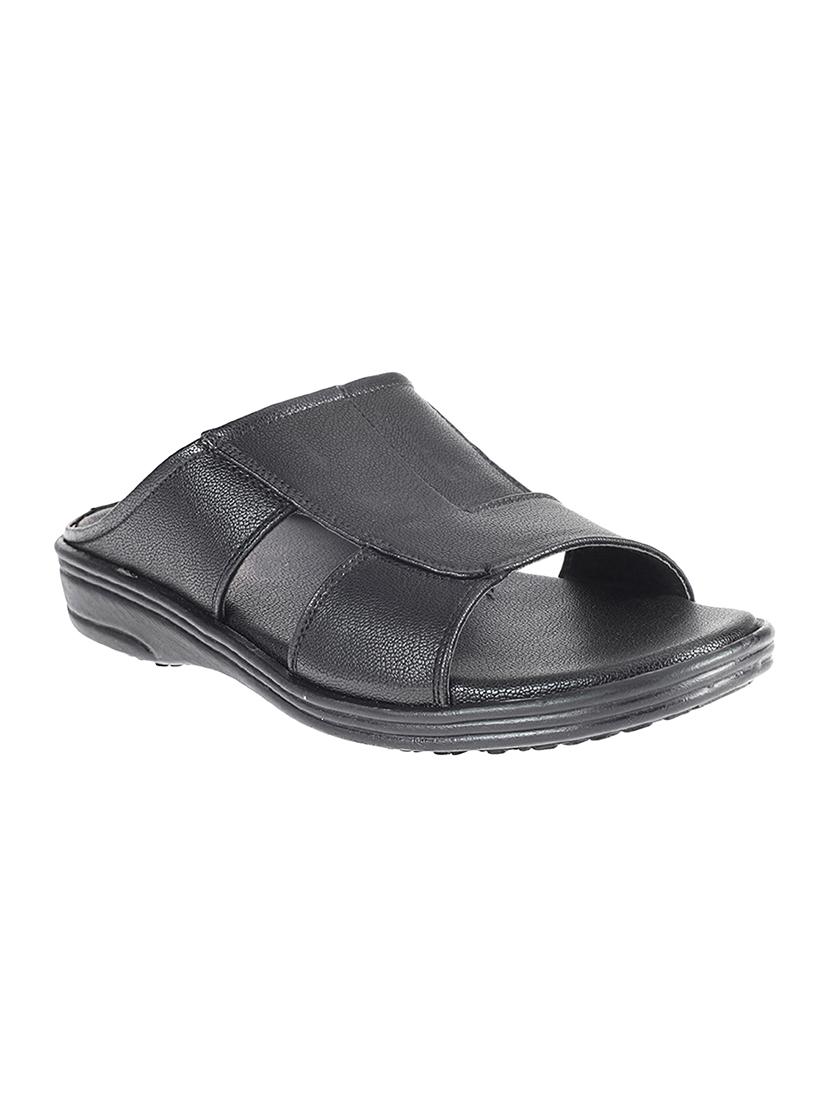 black leatherette slip on sandals - 16334032 - Zoom Image - 1