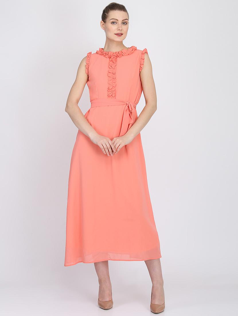 frill detail tie front a-line dress - 16334662 - Zoom Image - 1