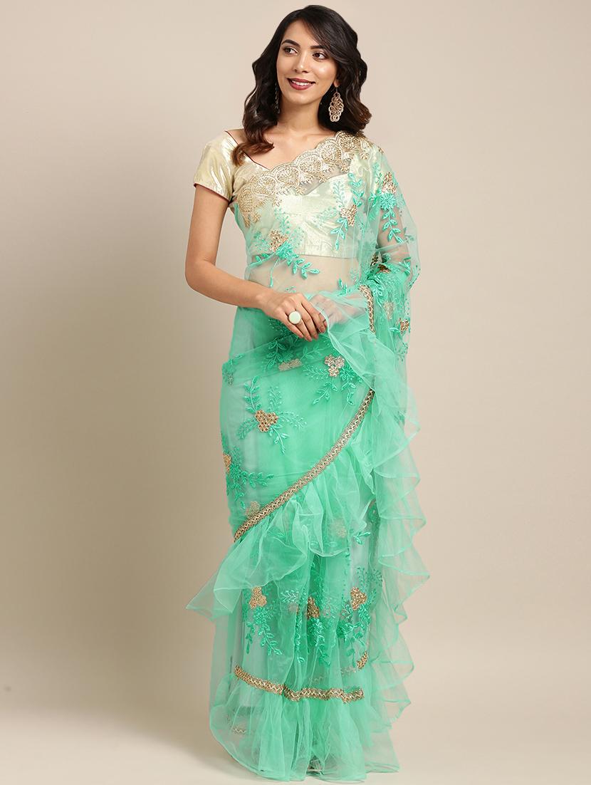 pastel embroidered ruffle saree with blouse - 16336424 - Zoom Image - 1