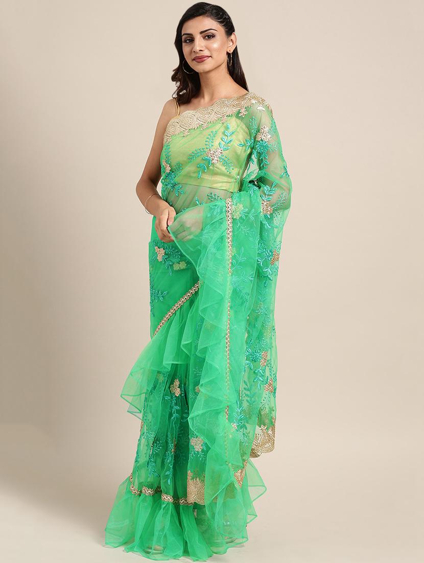 pastel embroidered ruffle saree with blouse - 16336426 - Zoom Image - 1