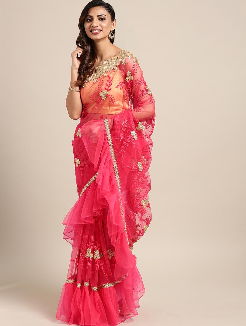 pastel embroidered ruffle saree with blouse - 16336428 - Zoom Image - 1