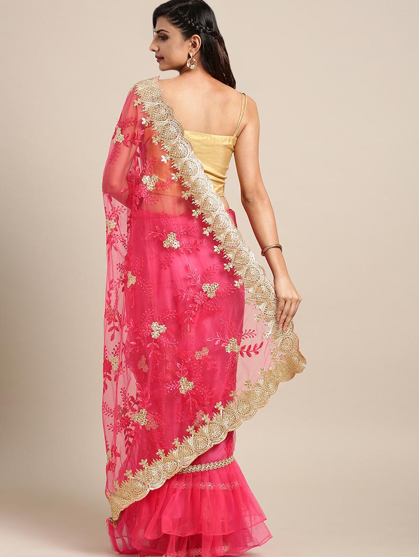 pastel embroidered ruffle saree with blouse - 16336428 - Zoom Image - 2