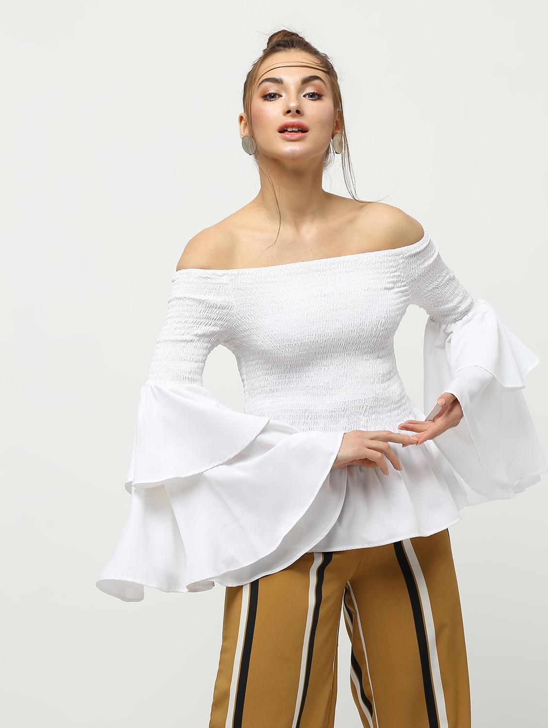 smock detail bell sleeved top - 16336464 - Zoom Image - 1