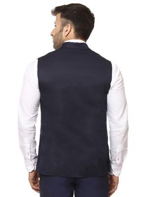 navy blue solid waist coat - 16336473 - Standard Image - 3