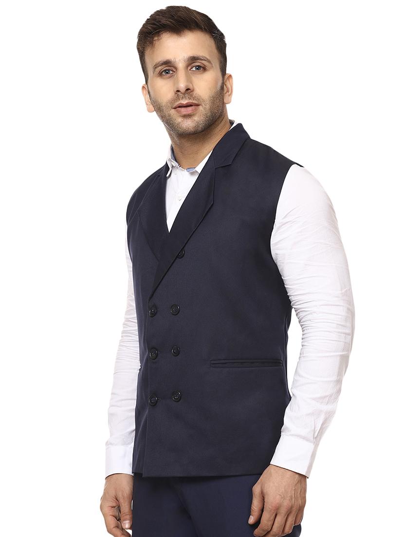navy blue solid waist coat - 16336473 - Zoom Image - 2