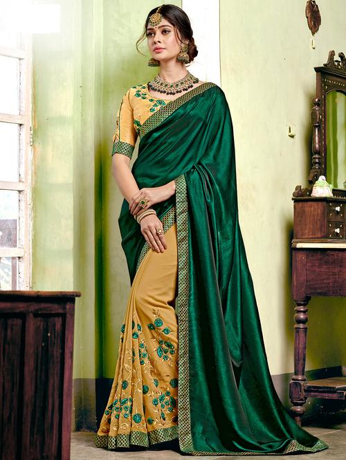 half & half embroidered saree with blouse - 16336738 - Standard Image - 1