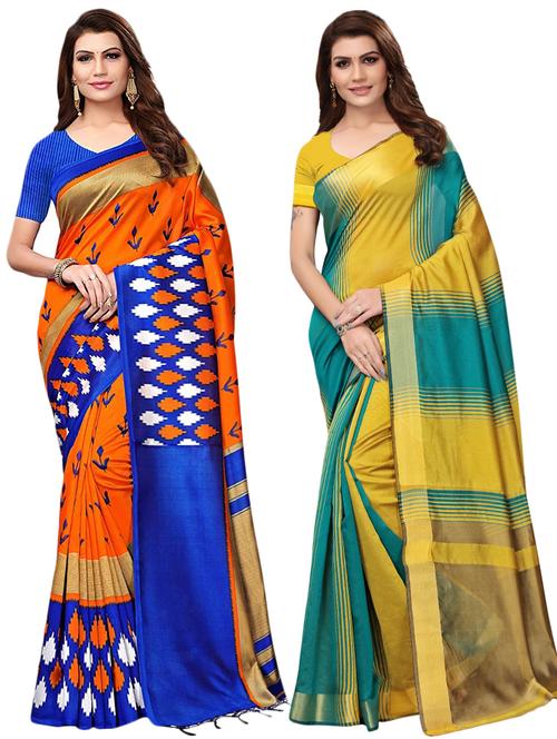 multicolor set of 2 printed saree combo with blouse - 16336993 - Standard Image - 1