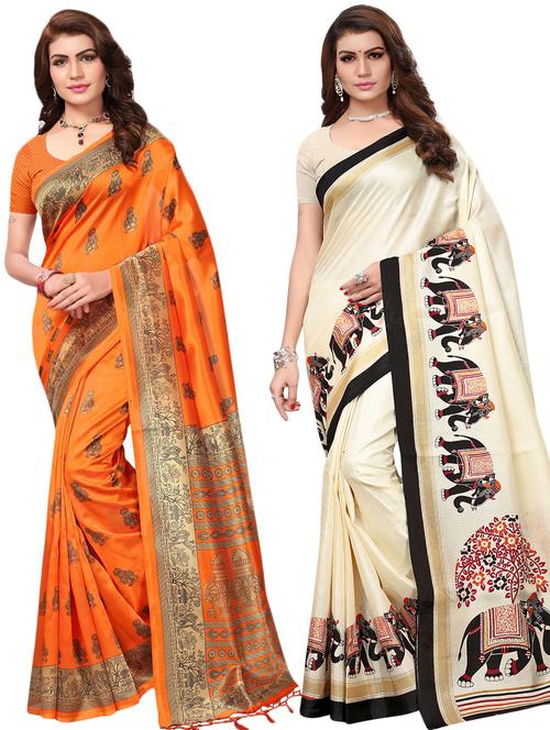 multicolor set of 2 printed saree combo with blouse - 16336998 - Standard Image - 1