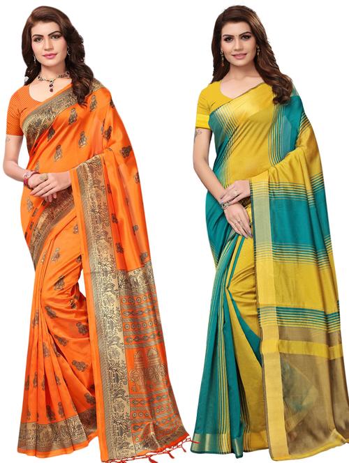 multicolor set of 2 printed saree combo with blouse - 16337000 - Standard Image - 1