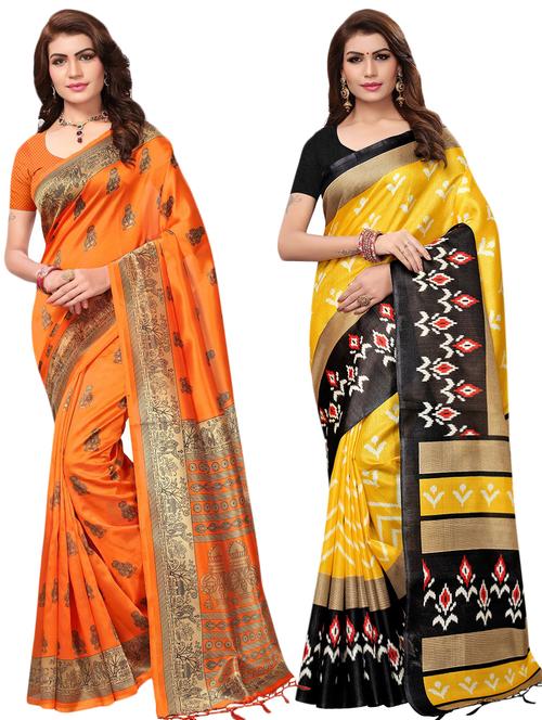 multicolor set of 2 printed saree combo with blouse - 16337001 - Standard Image - 1