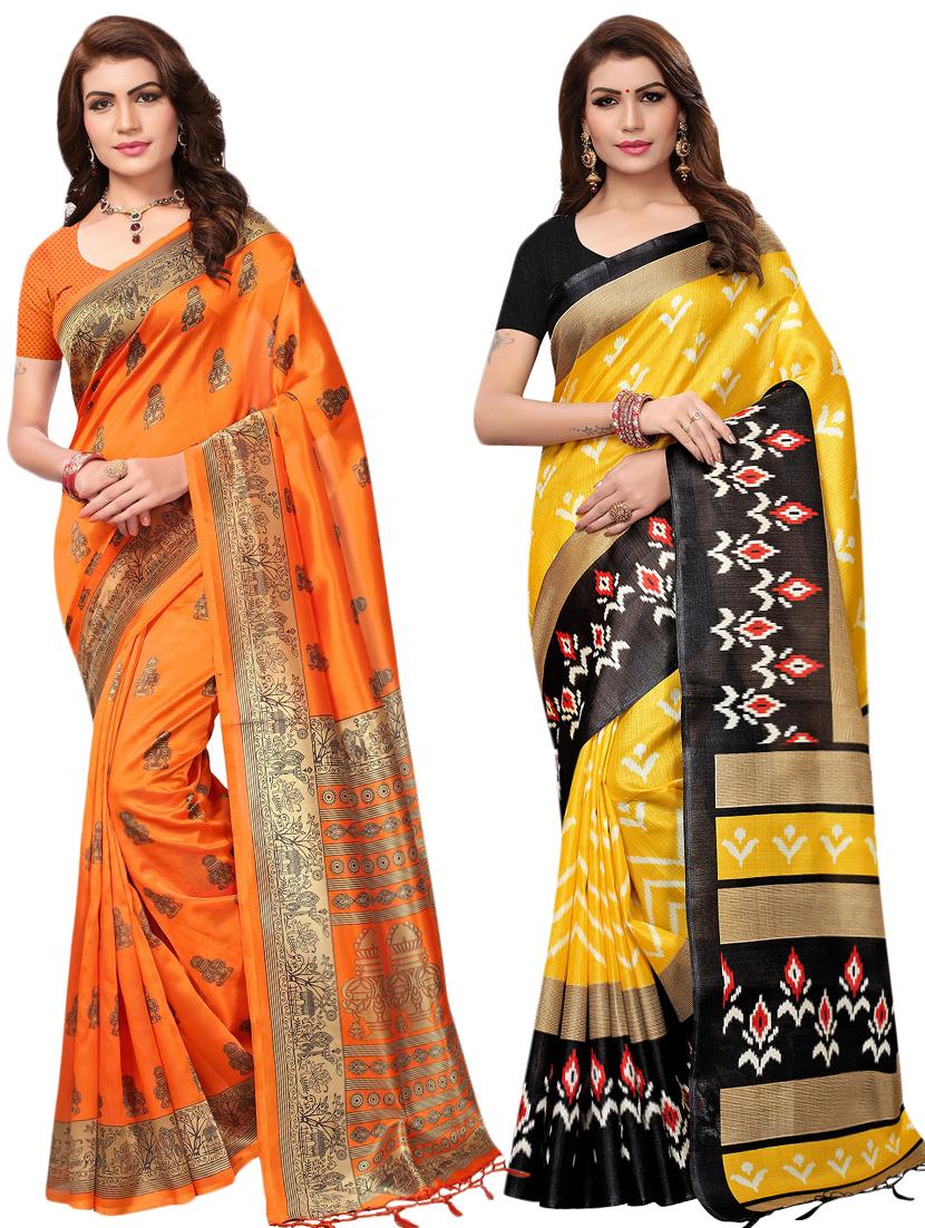 multicolor set of 2 printed saree combo with blouse - 16337001 - Zoom Image - 1
