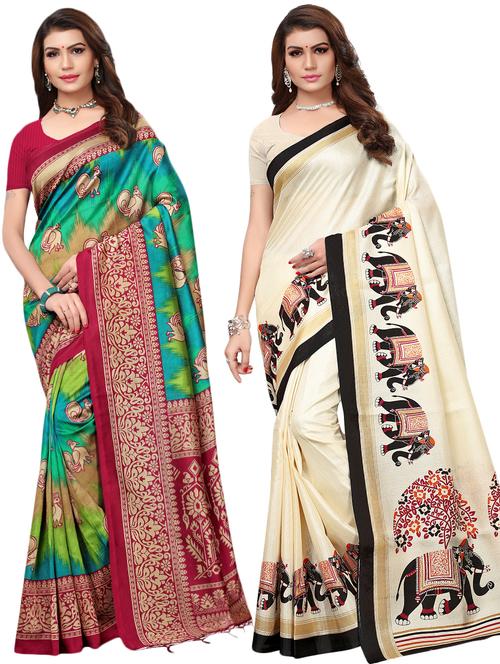 multicolor set of 2 printed saree combo with blouse - 16337004 - Standard Image - 1