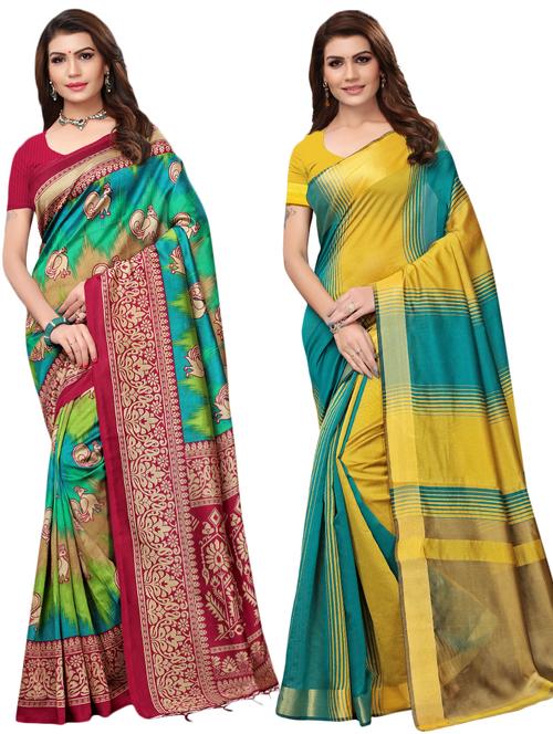 multicolor set of 2 printed saree combo with blouse - 16337006 - Standard Image - 1